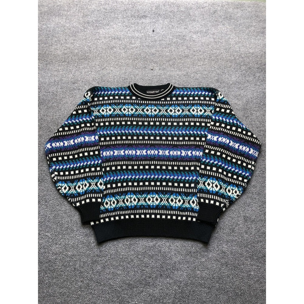 Vintage Botany 500 Sweater Mens Large Black Fair Isle Knit Pullover 90s